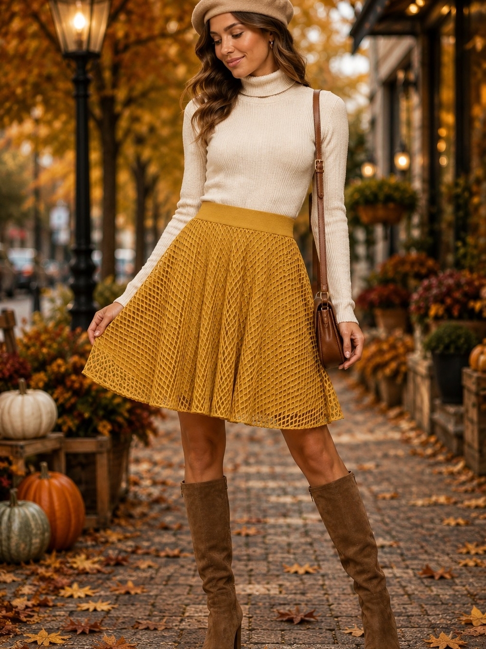 Metro Wear Mustard Yellow Mesh A-Line Skirt PXL Boho Fall
